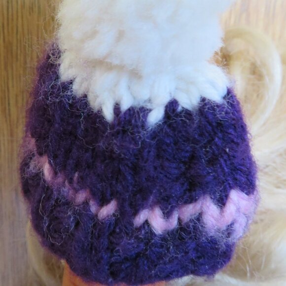 Hand Knit Purple Top Pants Hat for Barbie Shape 12" Dolls Vintage (K730) - Picture 4 of 7